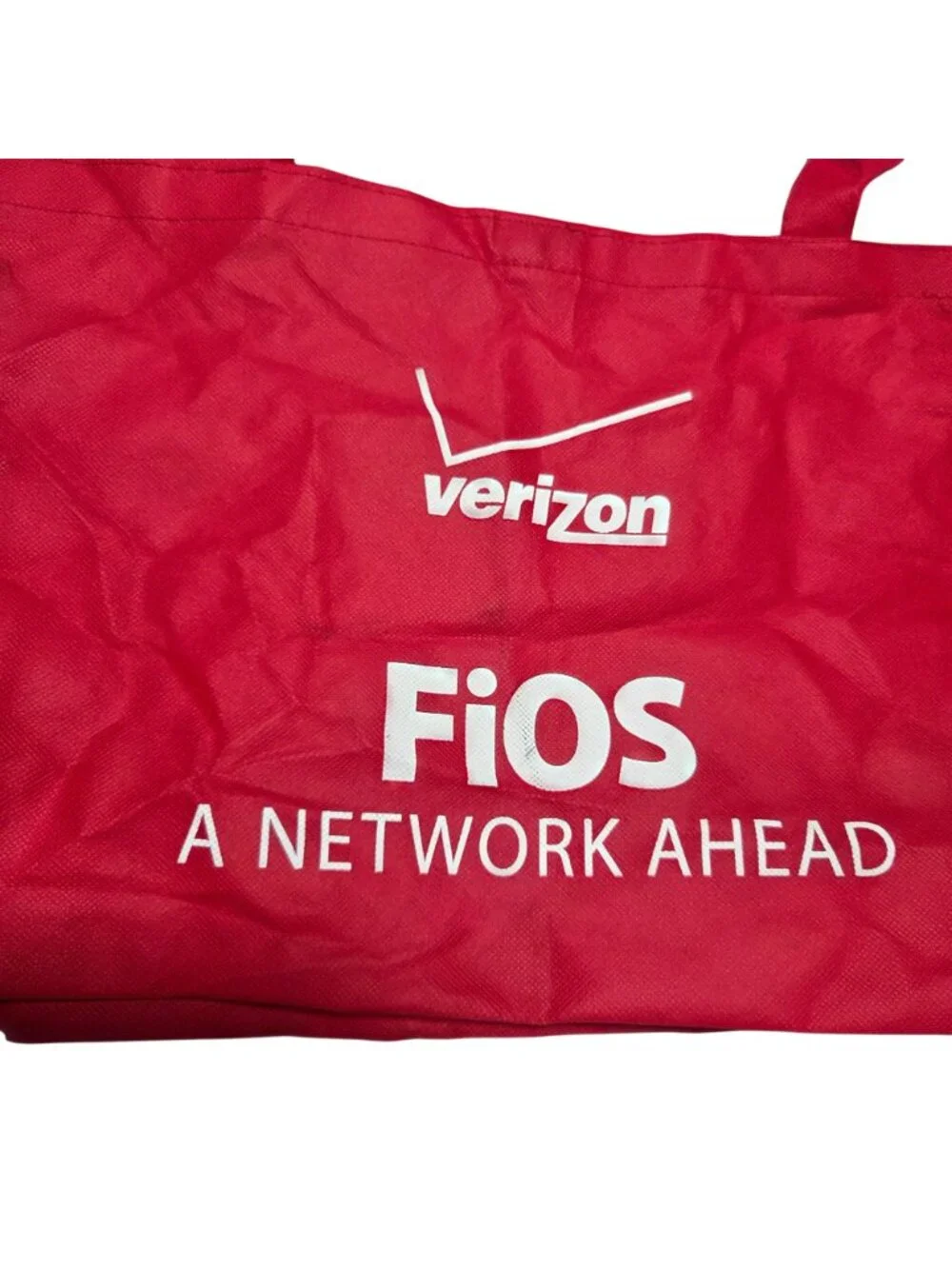 Verizon FiOS Red Tote Bag Non Woven Reusable Handles Shopping Errands Recycle